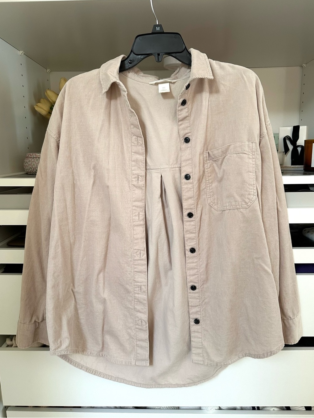 Classic Long-Sleeve Shirt Jacket - Beige Textured Button up 100% Cotton